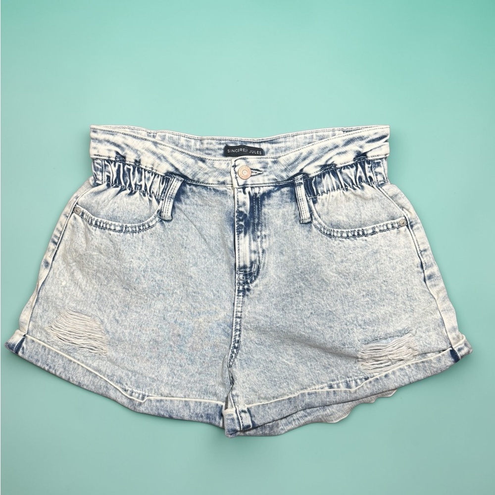 Sincerely Jules Light Blue Paper Bag Jean Shorts